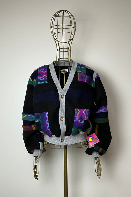 FLEECE PATCHWORK CARDIGAN